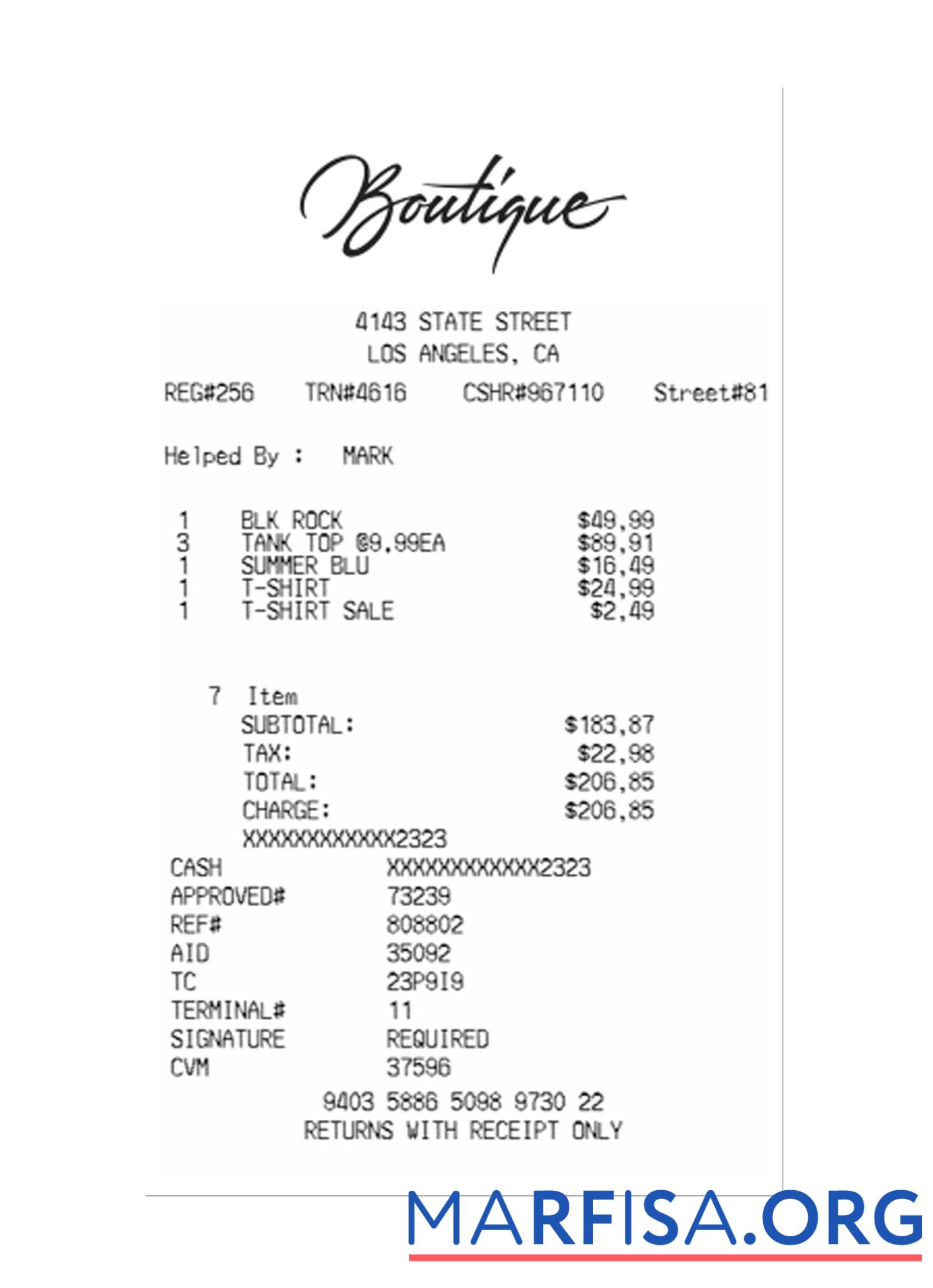 Realistic BOUTIQUE payment receipt download for verification